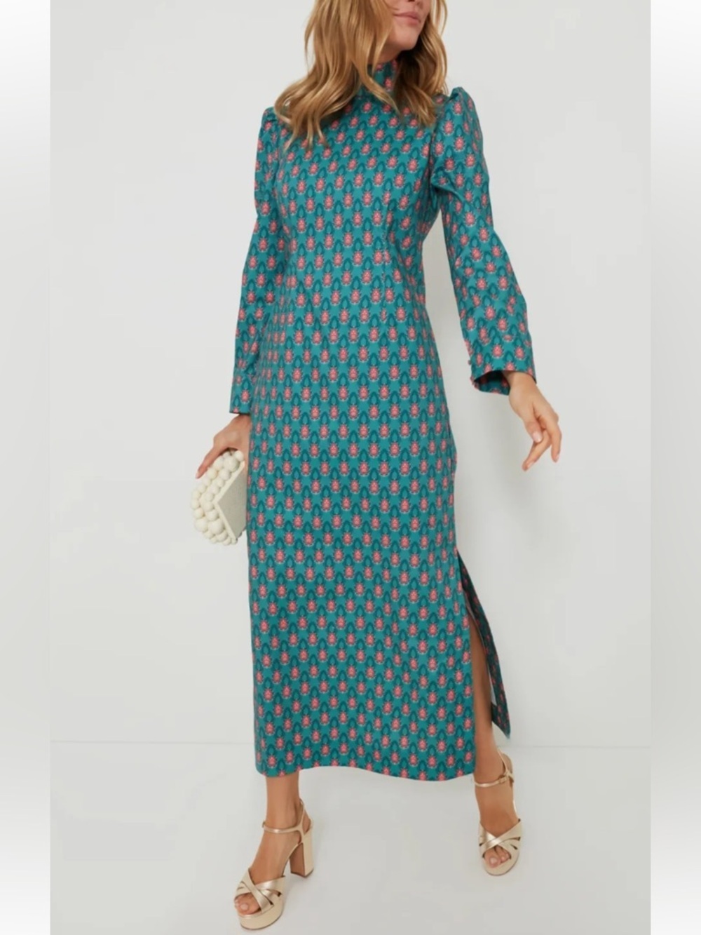 HYACINTH HOUSE Teal Floral High-Neck Long Sleeve Maxi Dress Size XXS